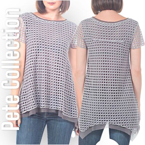 Pete Collection Crochet Short Sleeve Tie-dye Shark Bite Hi-lo Tunic Women’s XS - Picture 2 of 14